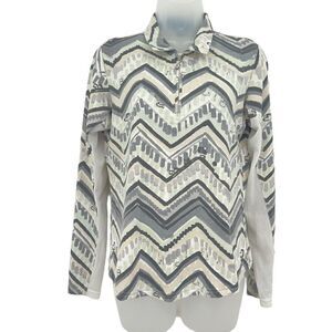San Soleil Women’s Small Zip Long Sleeve UPF 50 Shirt Equestrian Chevron Print